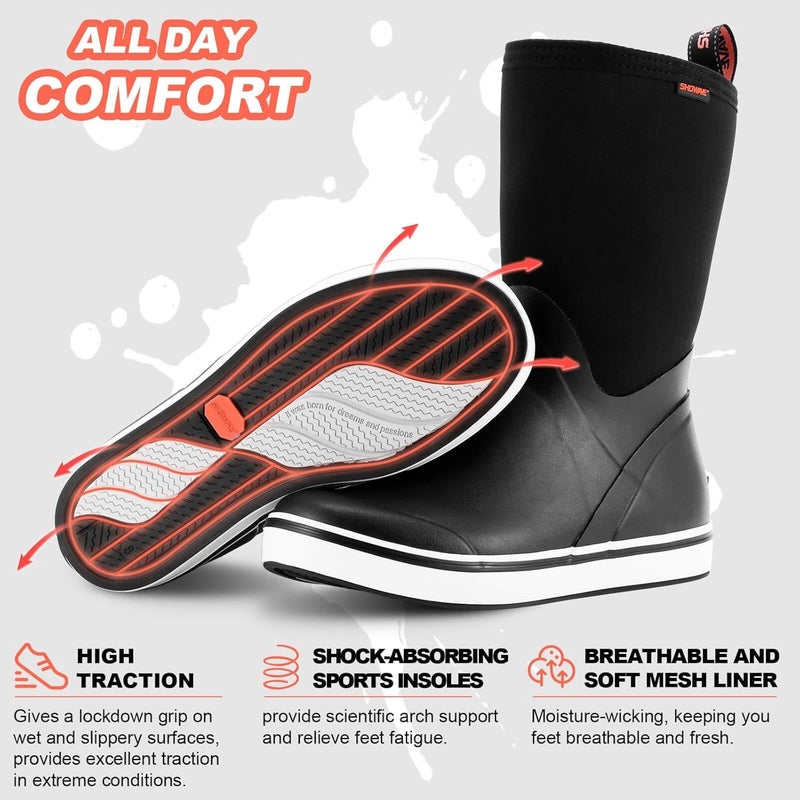 Showave Store Deck Boots for Men Rain Boots Mid Calf Insulated Rubber Boot for Men Waterproof Fishing Boot Outdoor Mud Booties for Sailing Gardening Working - Image 2